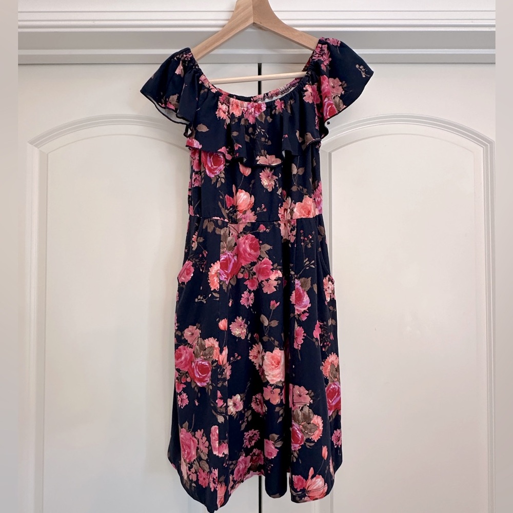 Justice floral dress. Navy with pink flowers. Girls size 12.
